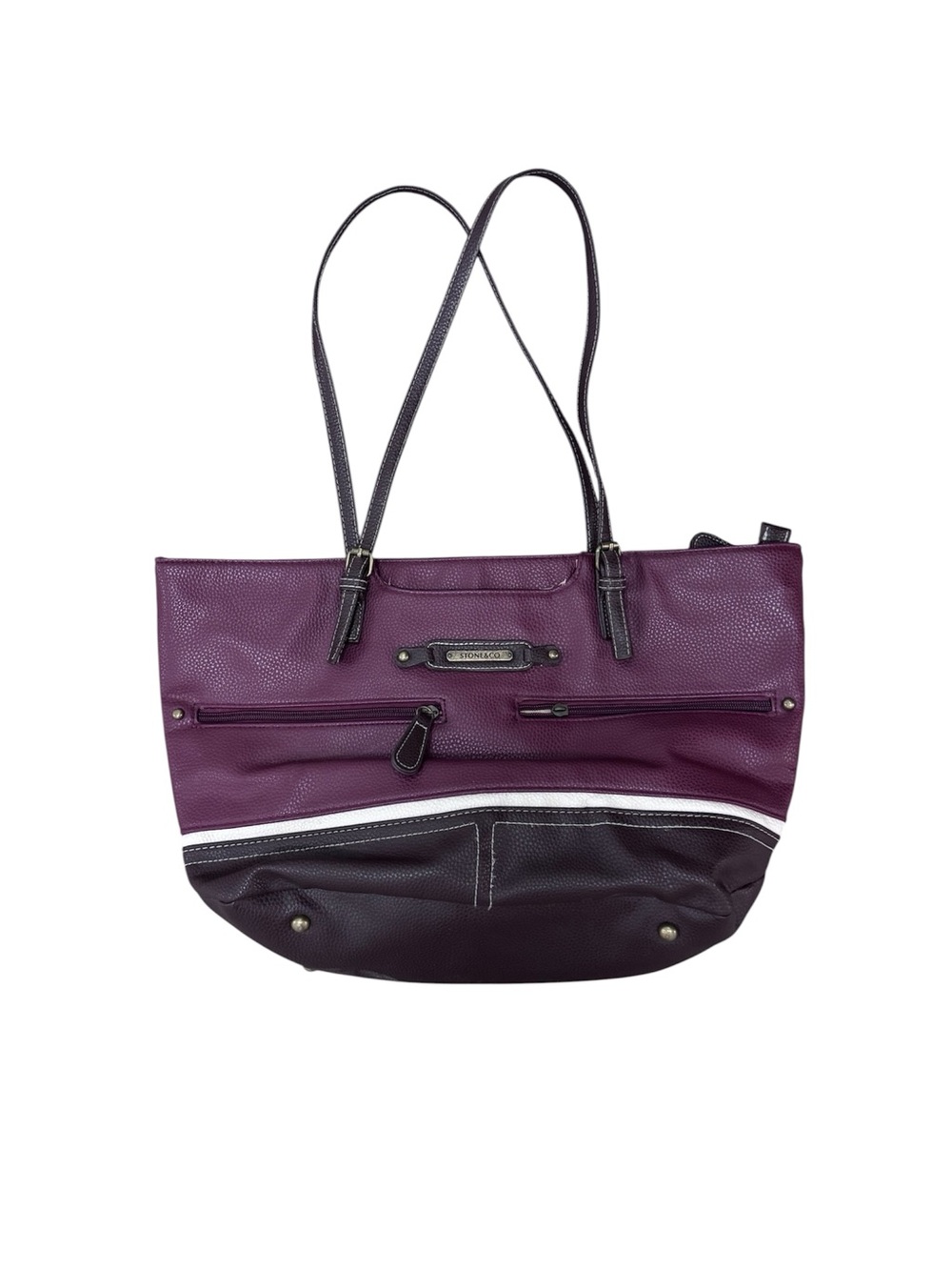 Shane and Co Two-Tone Plum and Dark Purple Tote Bag with Black Trim